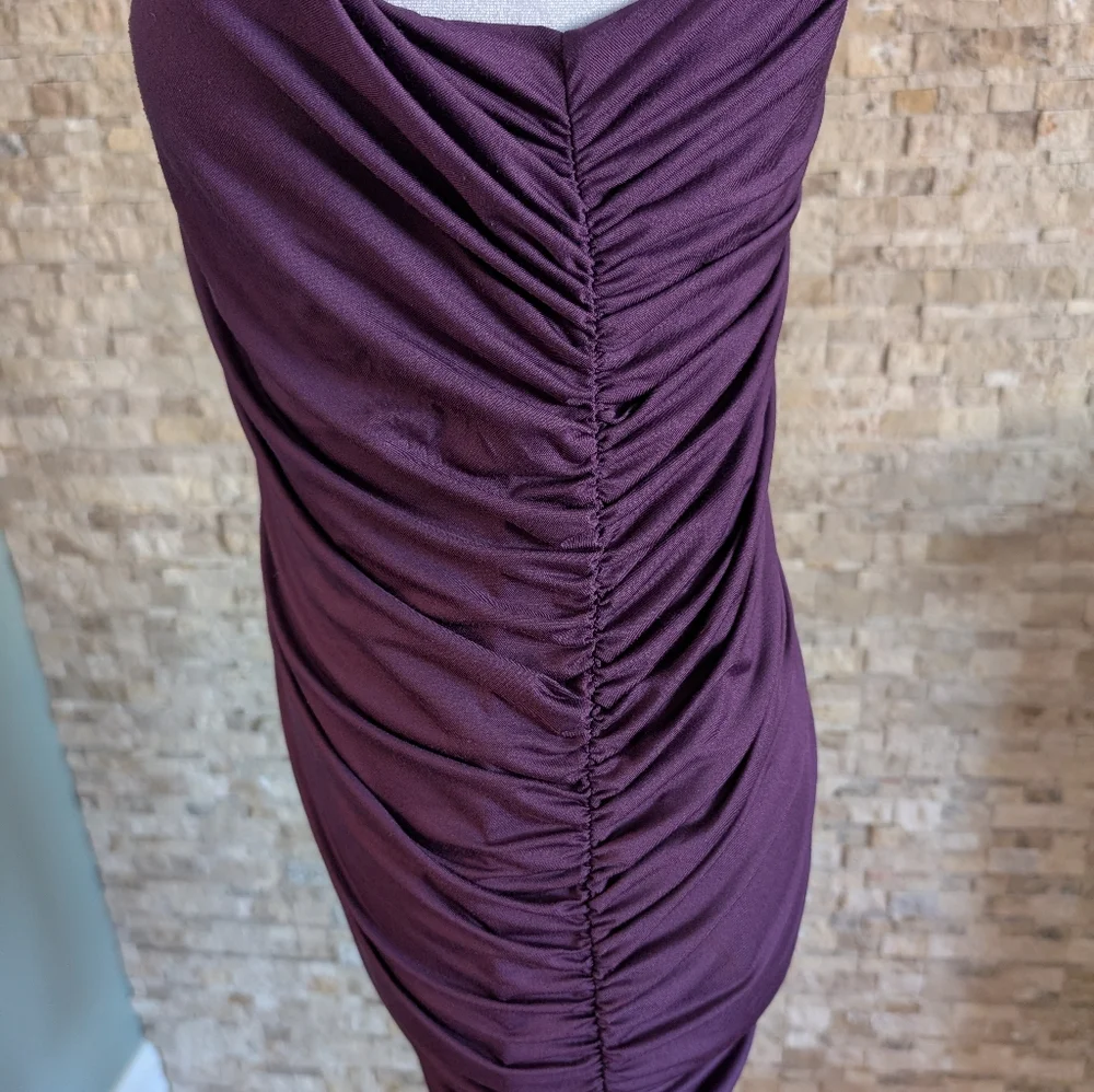 Ruched Purple One-Shoulder Drape Bodycon Dress Wedding Cocktail M - Picture 9 of 10